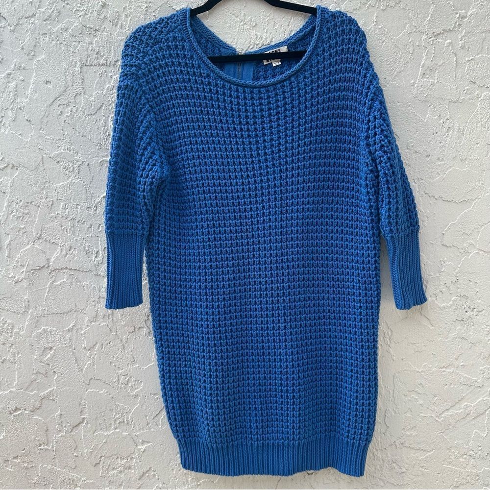 ACNE STUDIOS Sweater Women XS Shore Solid Chunky Knit Zip Blue Cotton